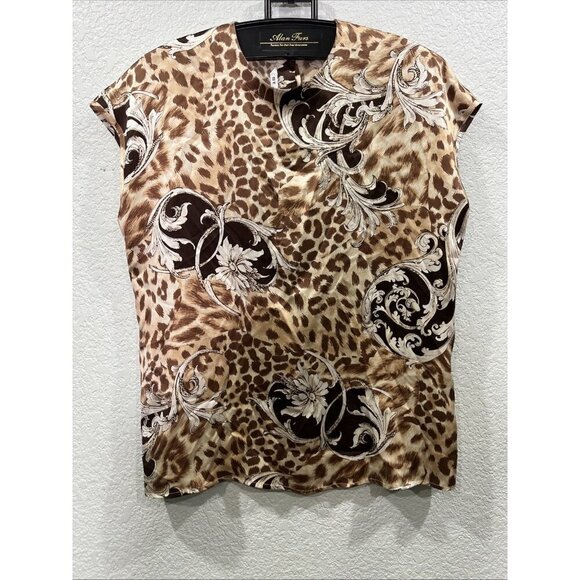 St. John Couture Tops - St. John Animal Print Silk Cap Sleeve Top Sz 12 Large Floral Lightweight Blouse